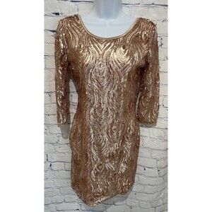 Windsor long sleeve short rose gold sequined dress open back Size Medium